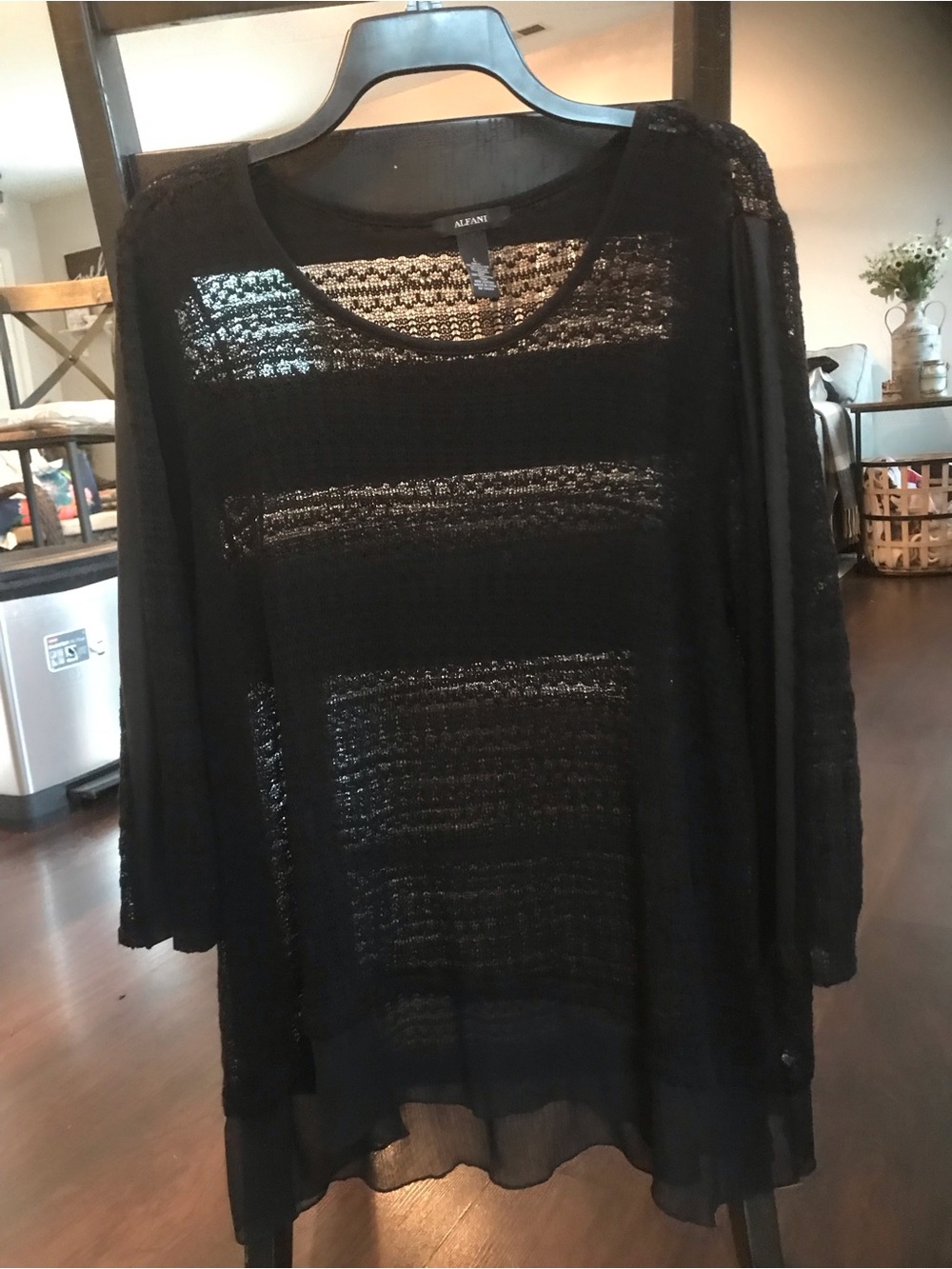 Alfani Black Sheer Knit Layered Tunic Top